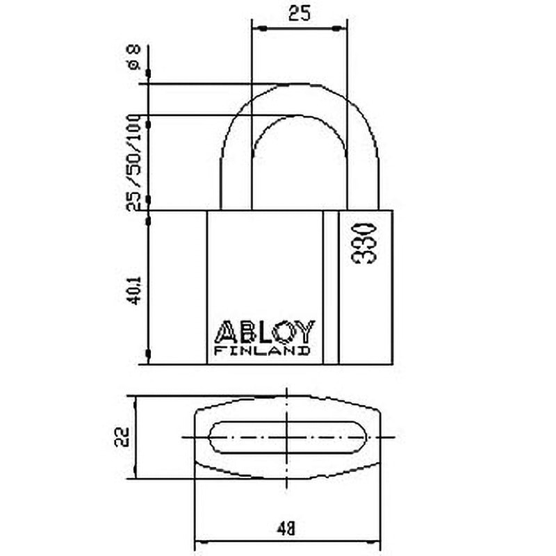 PL330N/50 南京錠 PL330 ABLOY(アブロイ) キー式 真鍮製 径8mm呼び寸法