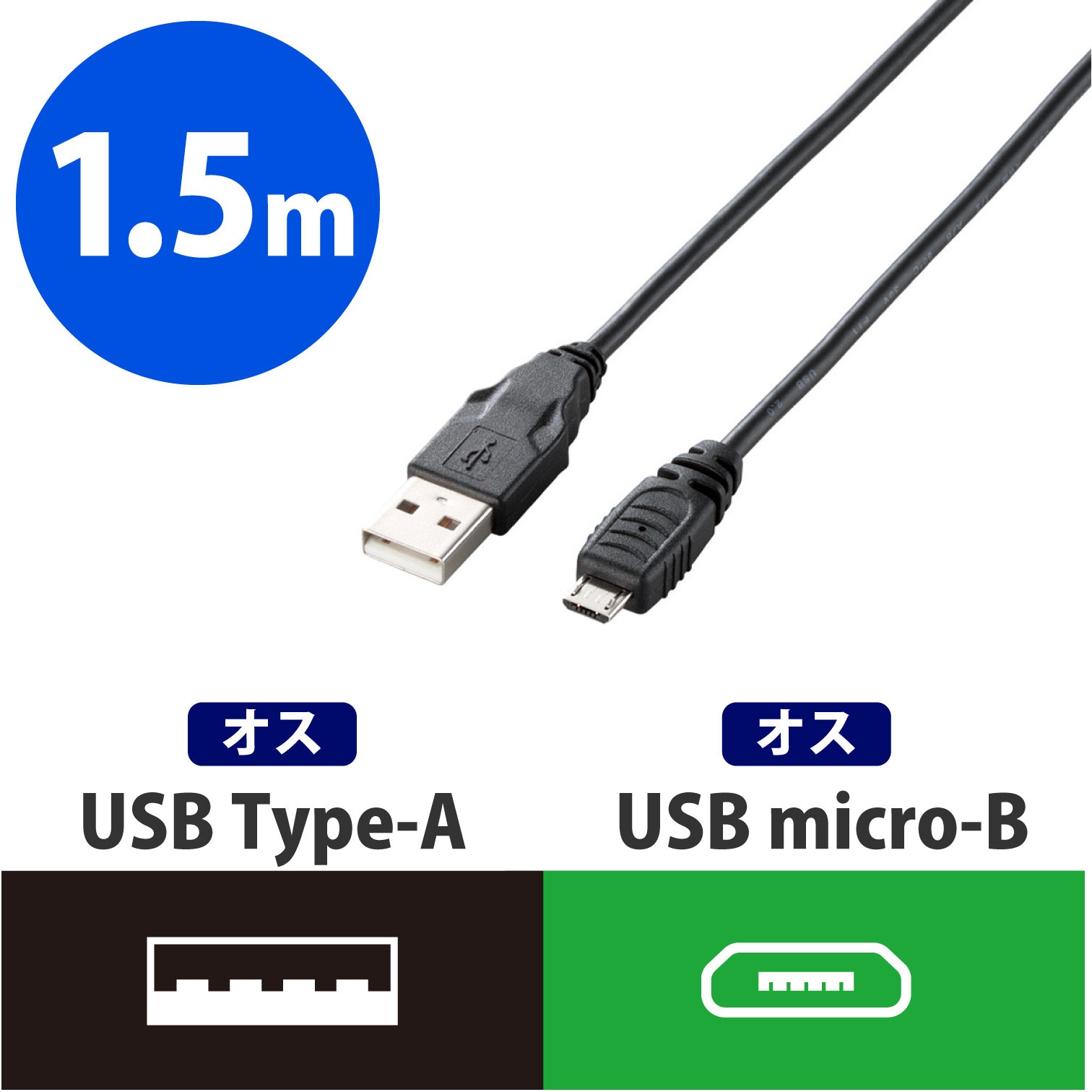 U2C-AMB15BK USBケーブル microB-A 2重シールドケーブル ブラック