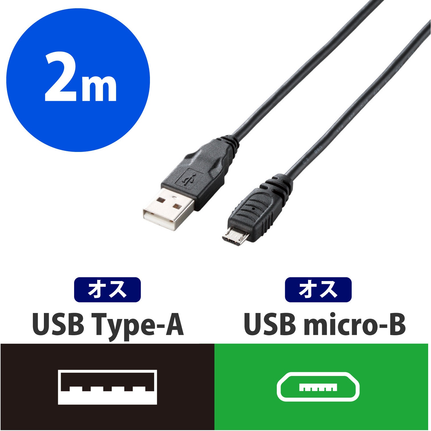 U2C-AMB20BK USBケーブル microB-A 2重シールドケーブル ブラック
