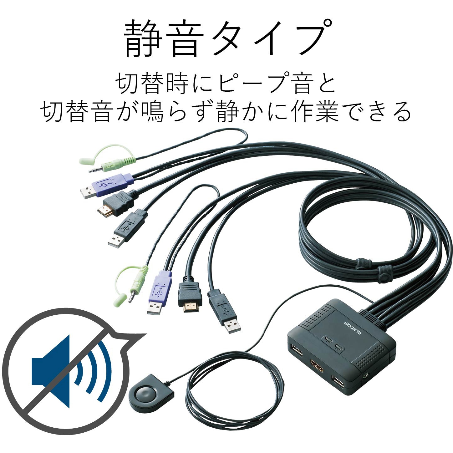 KVM-HDHDU2 PC切替器 HDMI対応 手元スイッチ付 1個 エレコム 【通販