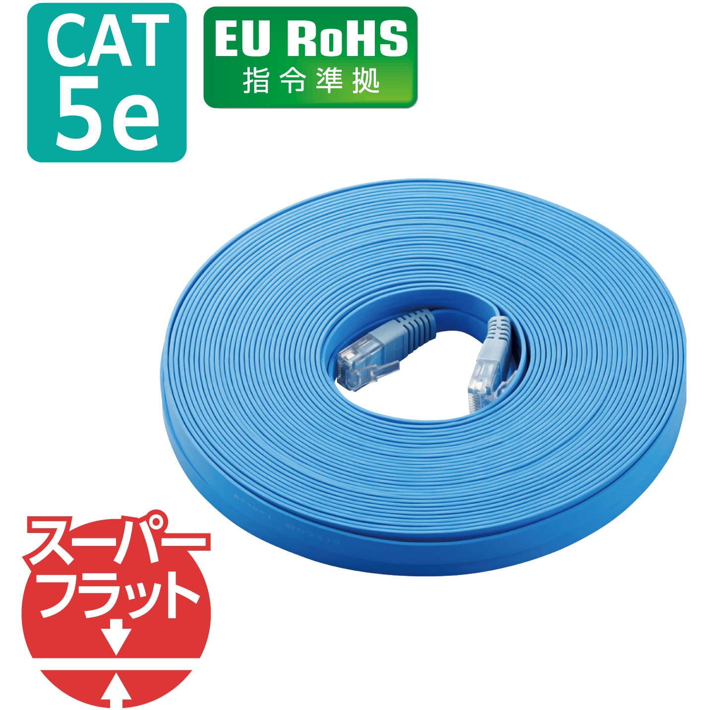 LANケーブル Cat5E準拠 フラットケーブル 厚さ約1.2mm 薄型 ブルー