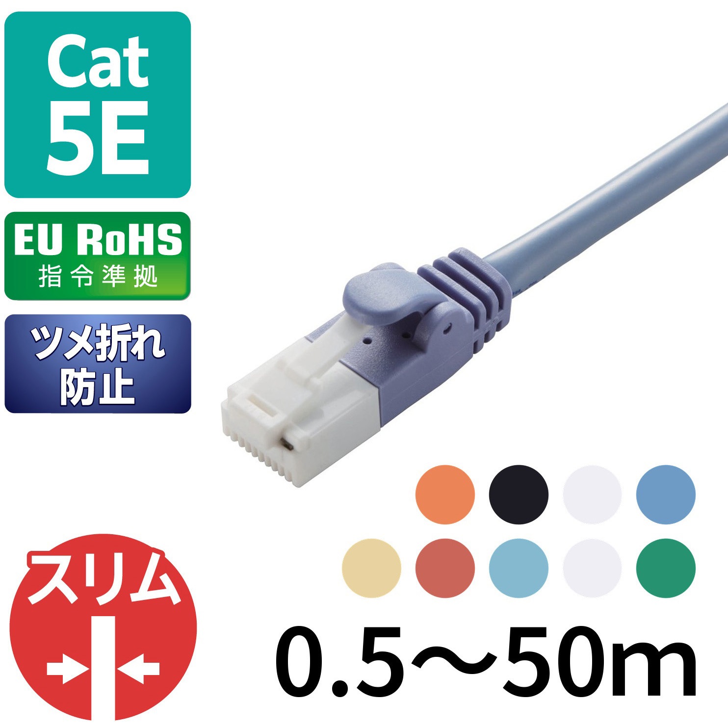 LD-CTXT/BU30 LANケーブル CAT5E クロスケーブル 爪折れ防止 スリム