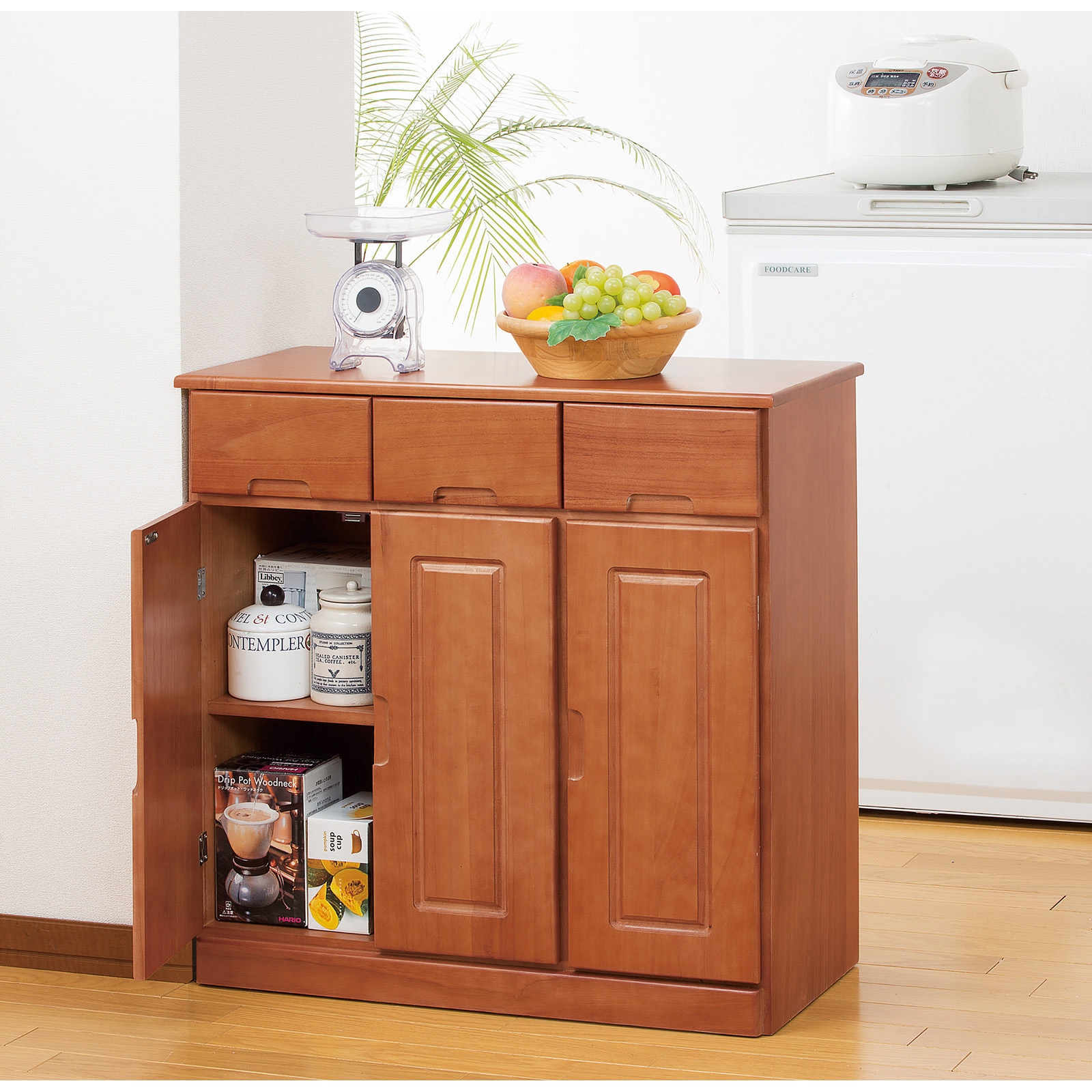 天然木カウンターワゴン ファミリー・ライフ 食器棚・ キッチン収納