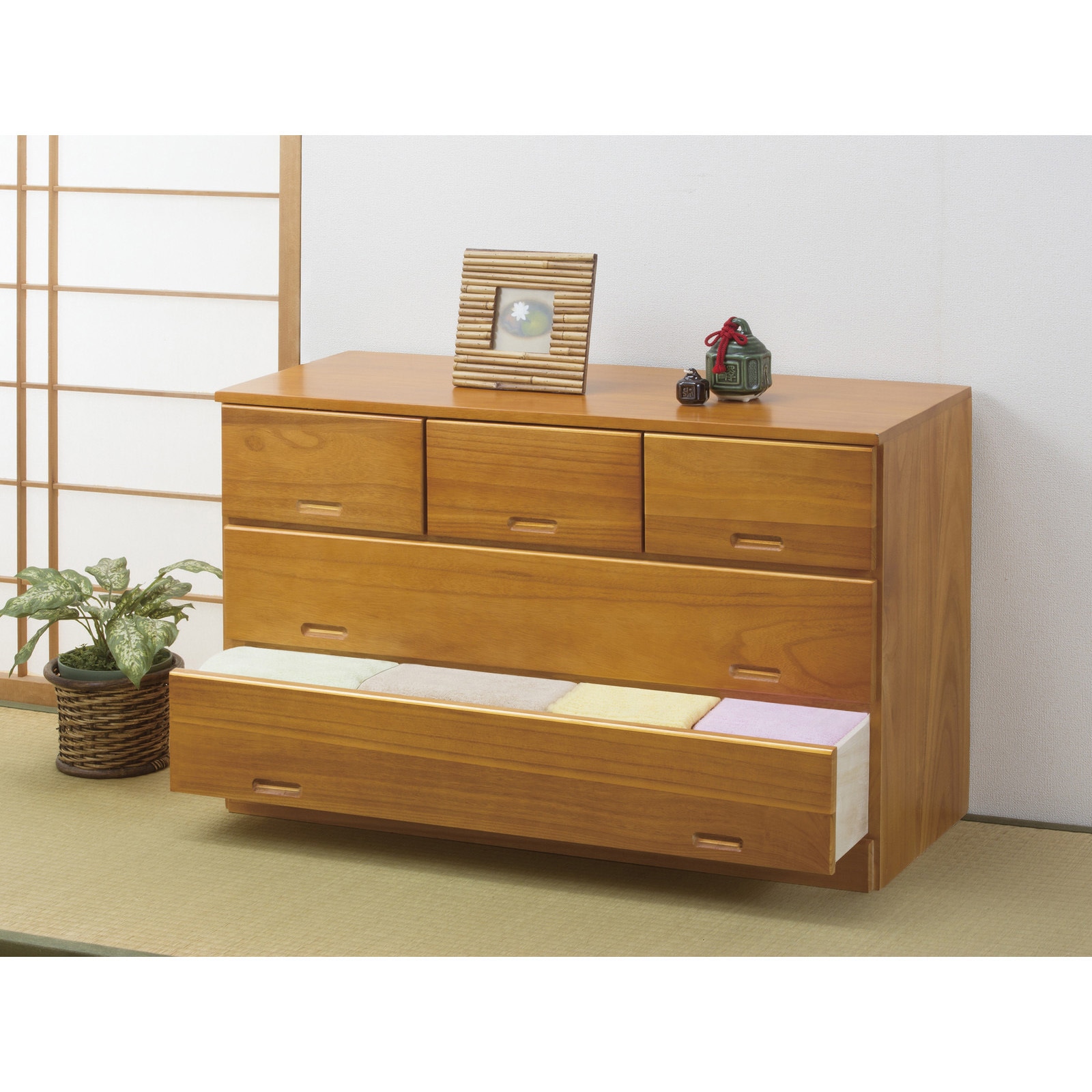 02001 総桐ローチェスト3段5杯引き出し ファミリー・ライフ ブラウン色