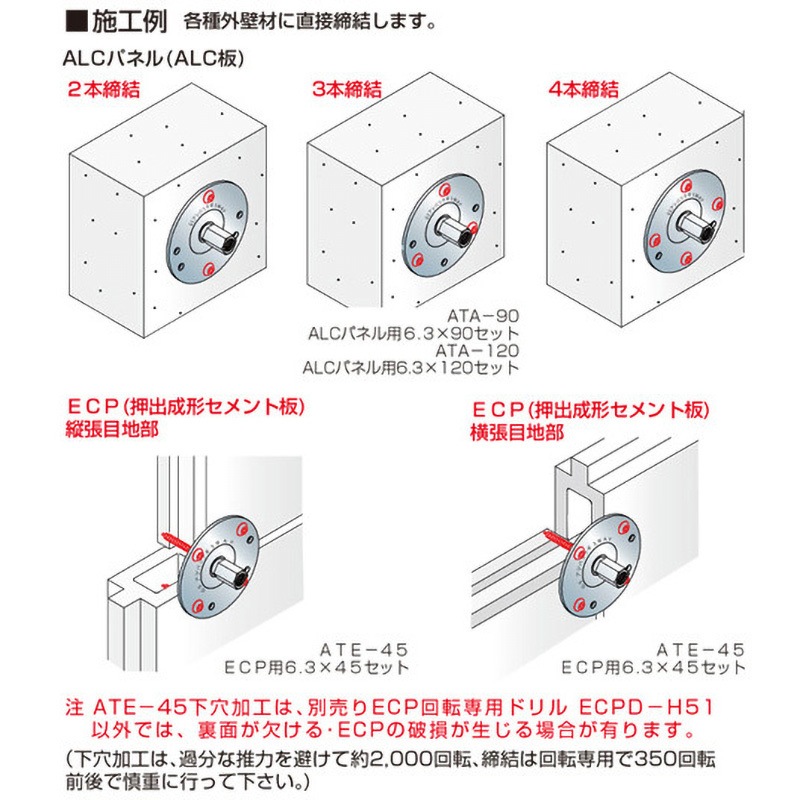 ALCパネル用6．3×120 3本セット ATA-120-3 GSアシバツナギ3WAY