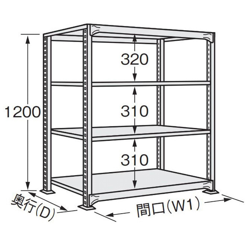 NEW-8154 中軽量棚NEW型 単体(ホワイトグレー) サカエ 荷重200kg/段 荷重1000kg 高さ1200mm奥行724mm 24,836円