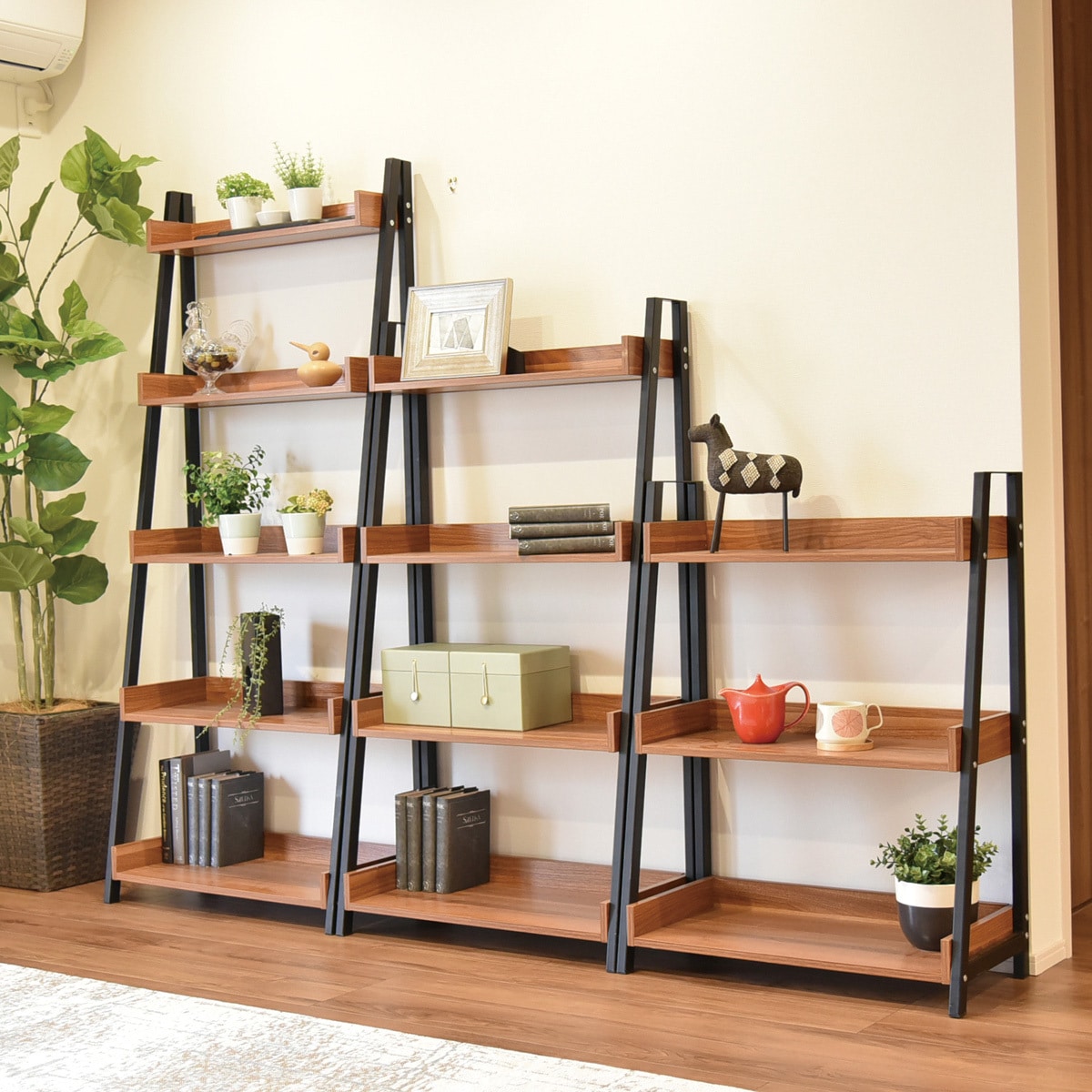 マーキュリー4段ラック WN ラック タマリビマルシェ ウォ―ルナット色 幅670mm奥行330mm高さ1250mm