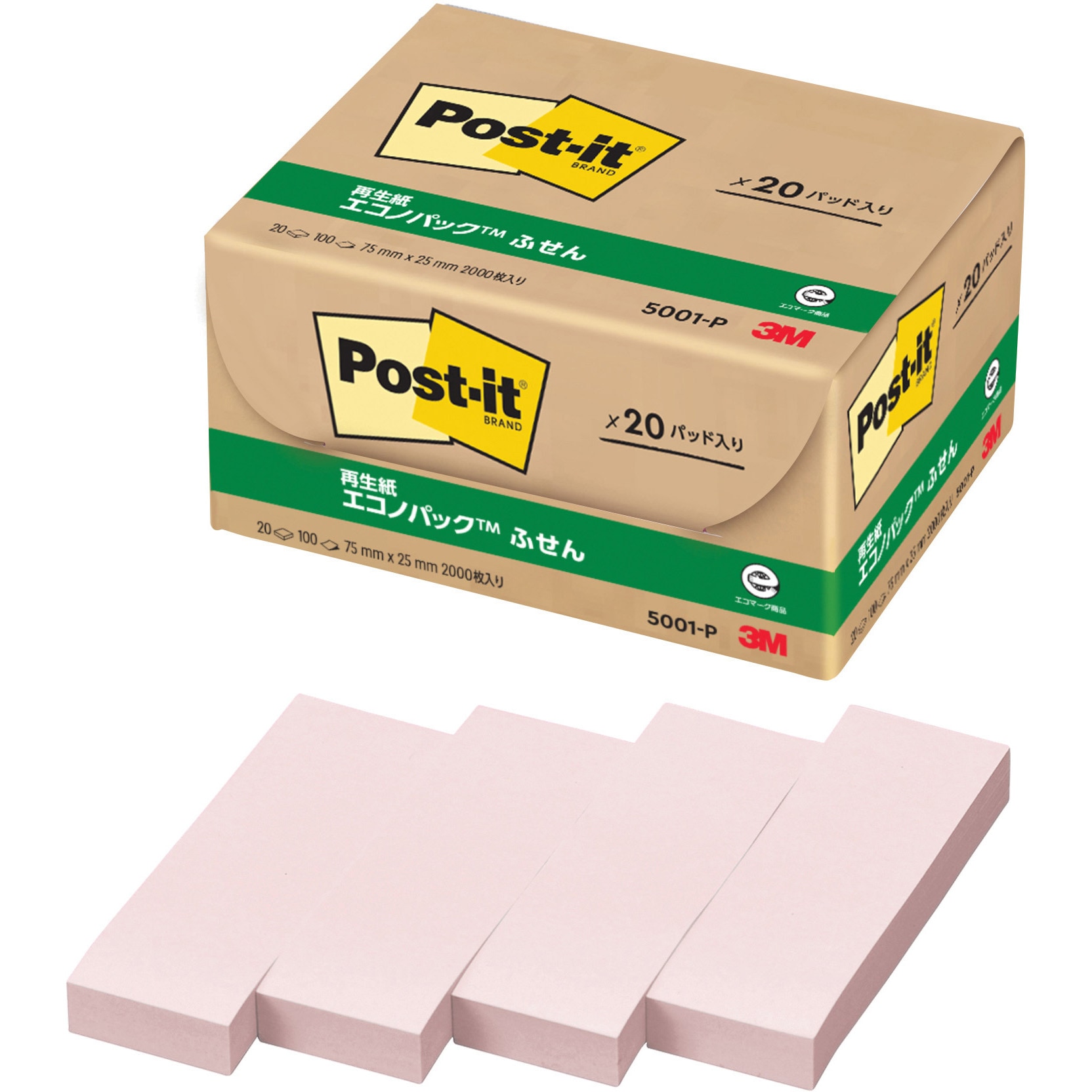 25x75mm 粘着メモ(90枚x80個/パステルカラー)　EA762GA-108　　※事業者向け商品です。 エスコ(Esco) 25x75mm 強粘着メモ(90枚x80個⁄ﾊﾟｽﾃﾙｶﾗｰ) EA762GA-108