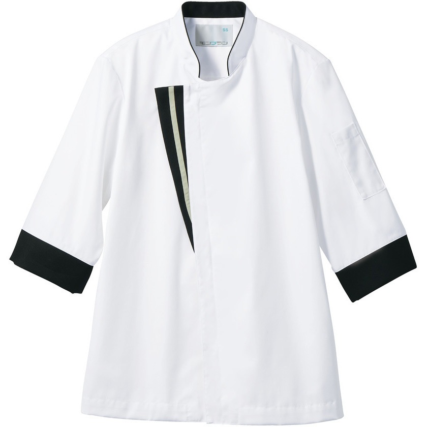 6-1141_SS コックコート 兼用7分袖 袖ネット 住商モンブラン 白/黒色 サイズSS