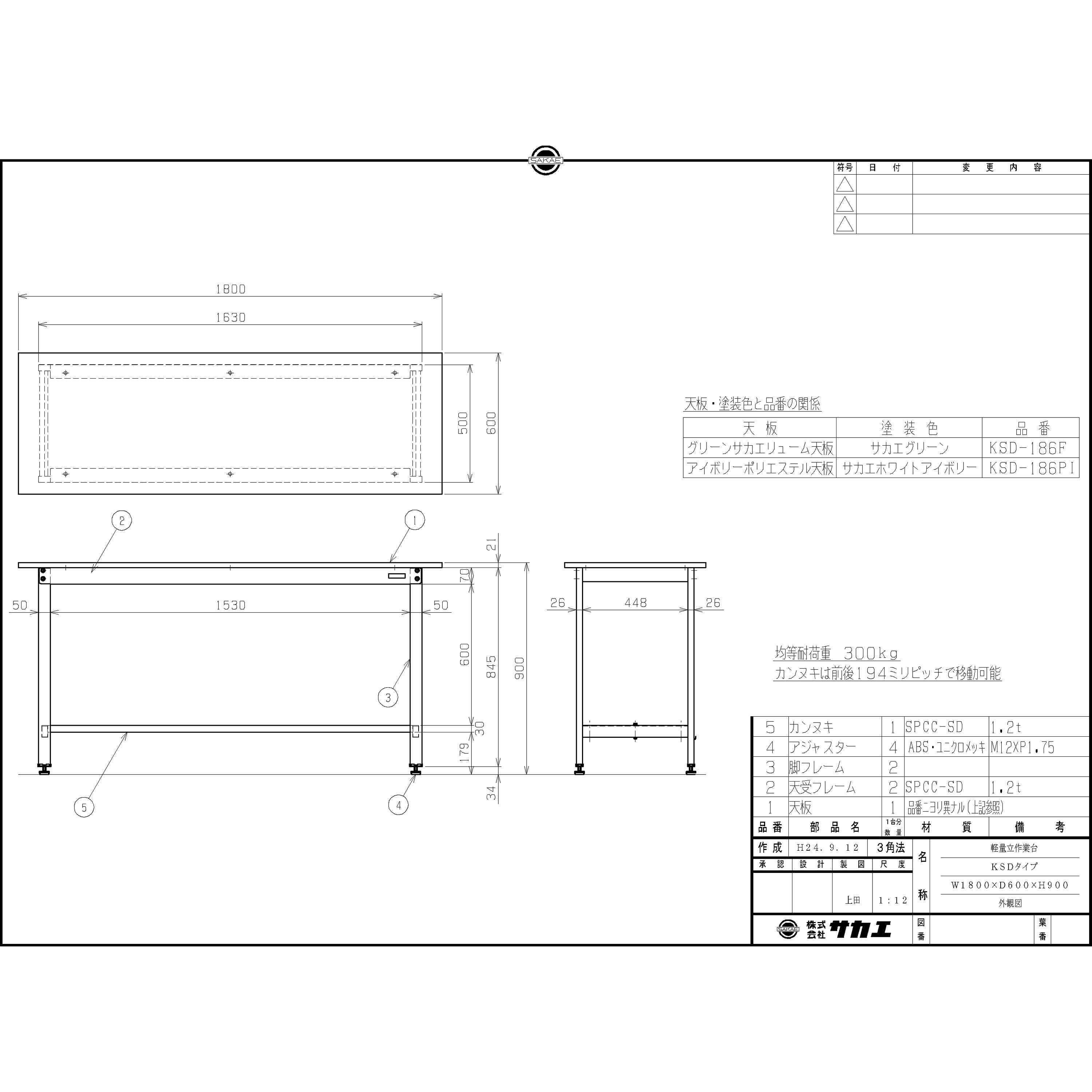 KSD-186F 軽量作業台(KSDタイプ/耐荷重300kg/サカエリューム天板/H900