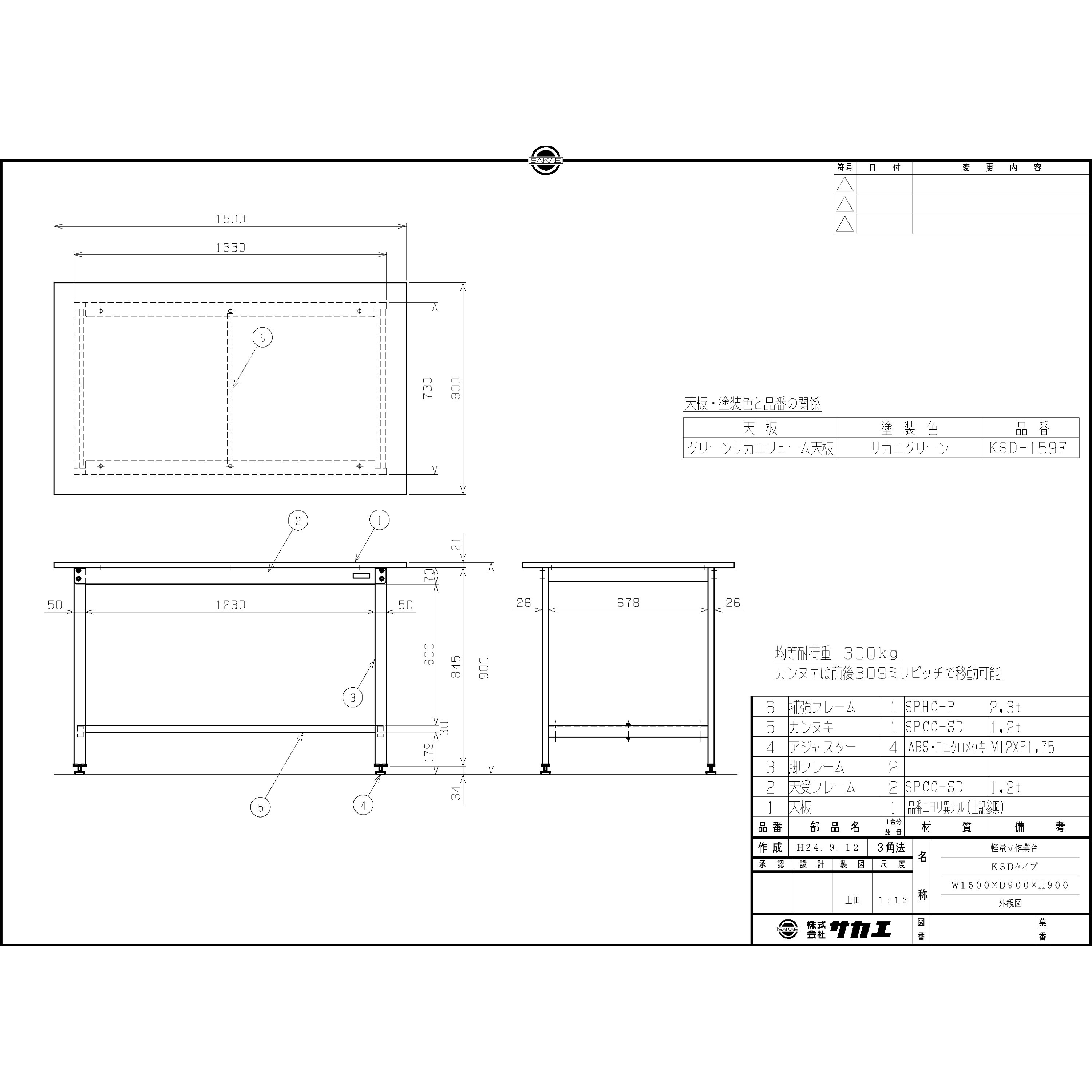 KSD-159F 軽量作業台(KSDタイプ/耐荷重300kg/サカエリューム天板/H900