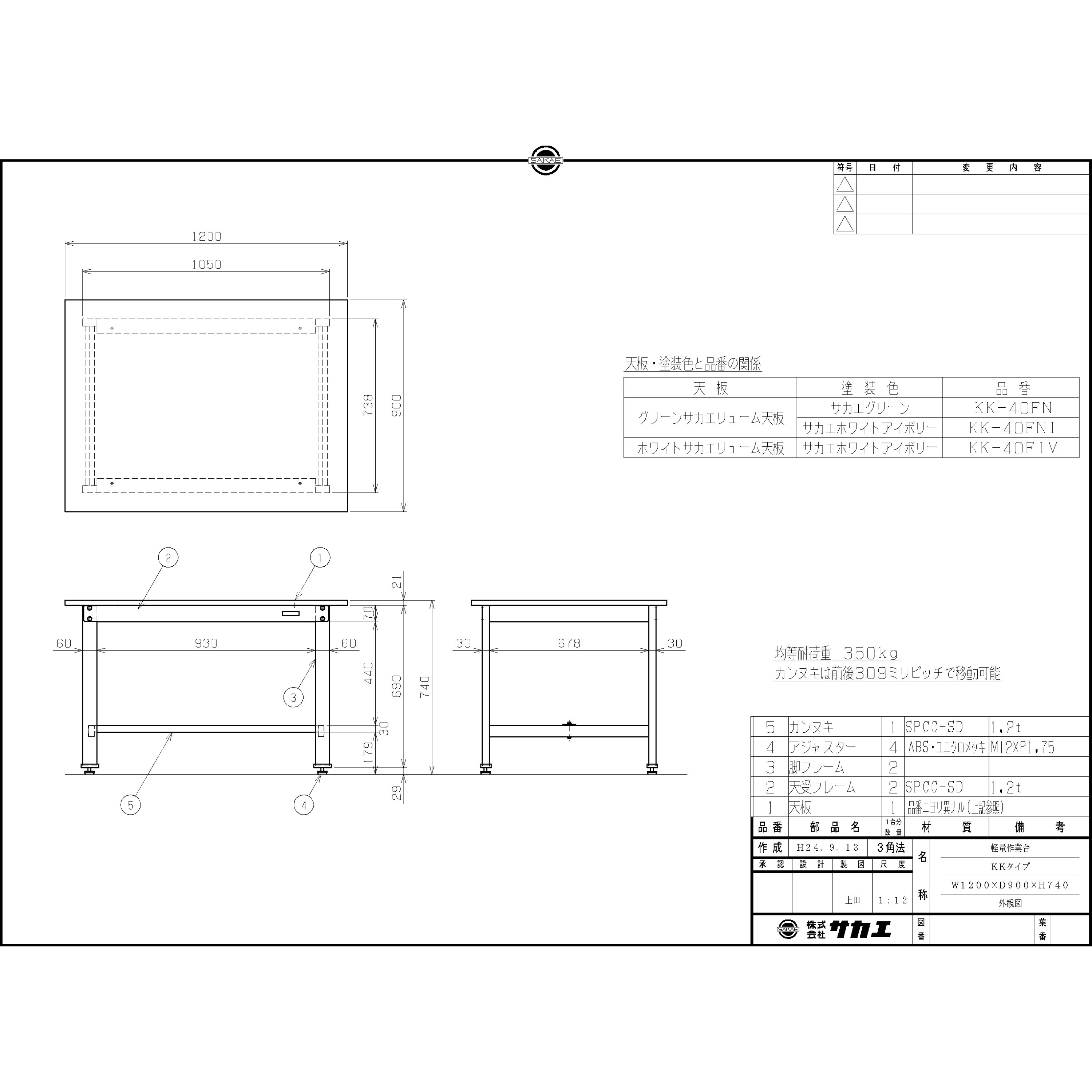 KK-40FN 軽量作業台(KKタイプ/耐荷重350kg/サカエリューム天板/H740