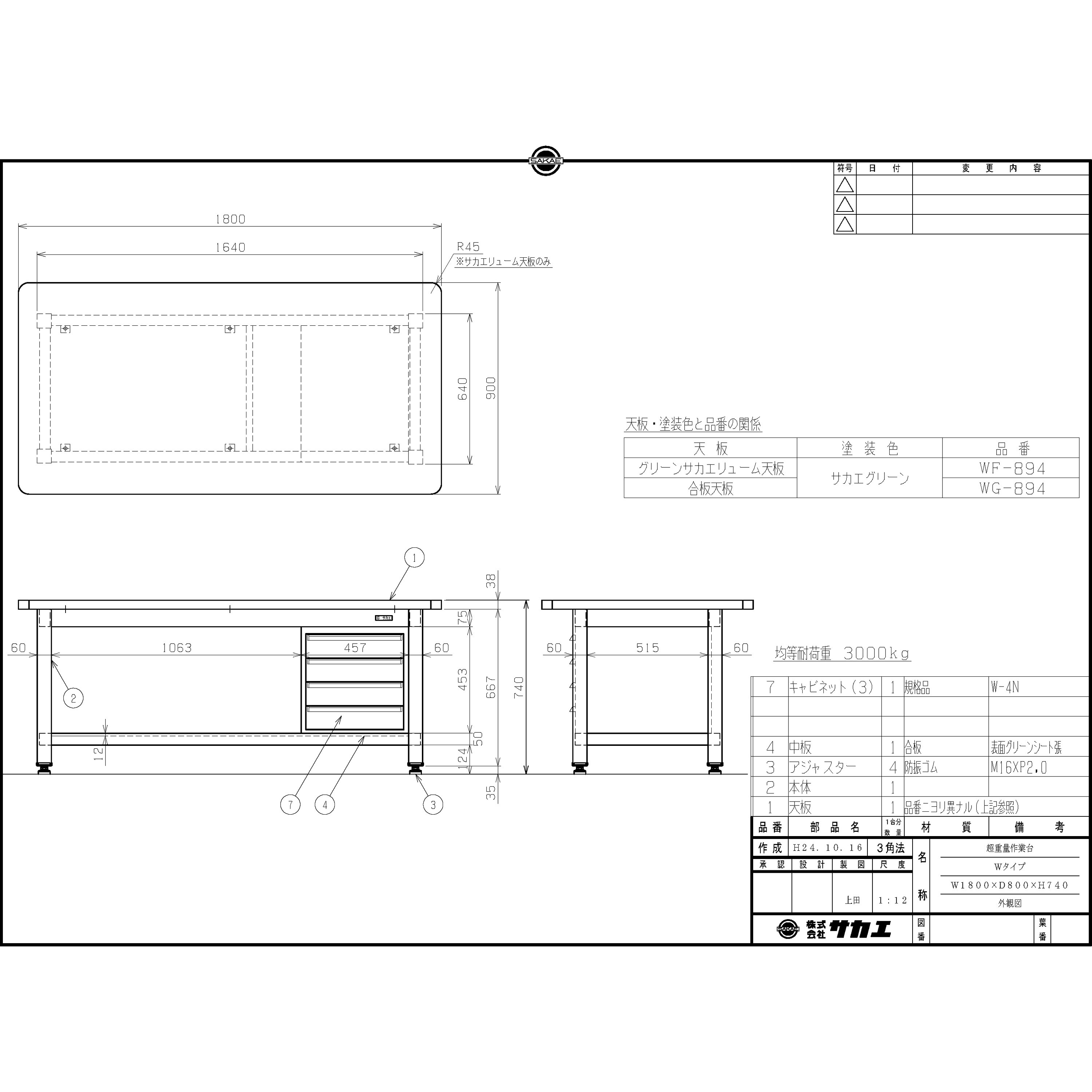 WF-894 超重量作業台 Wタイプ サカエ 荷重3000kg サカエグリーン