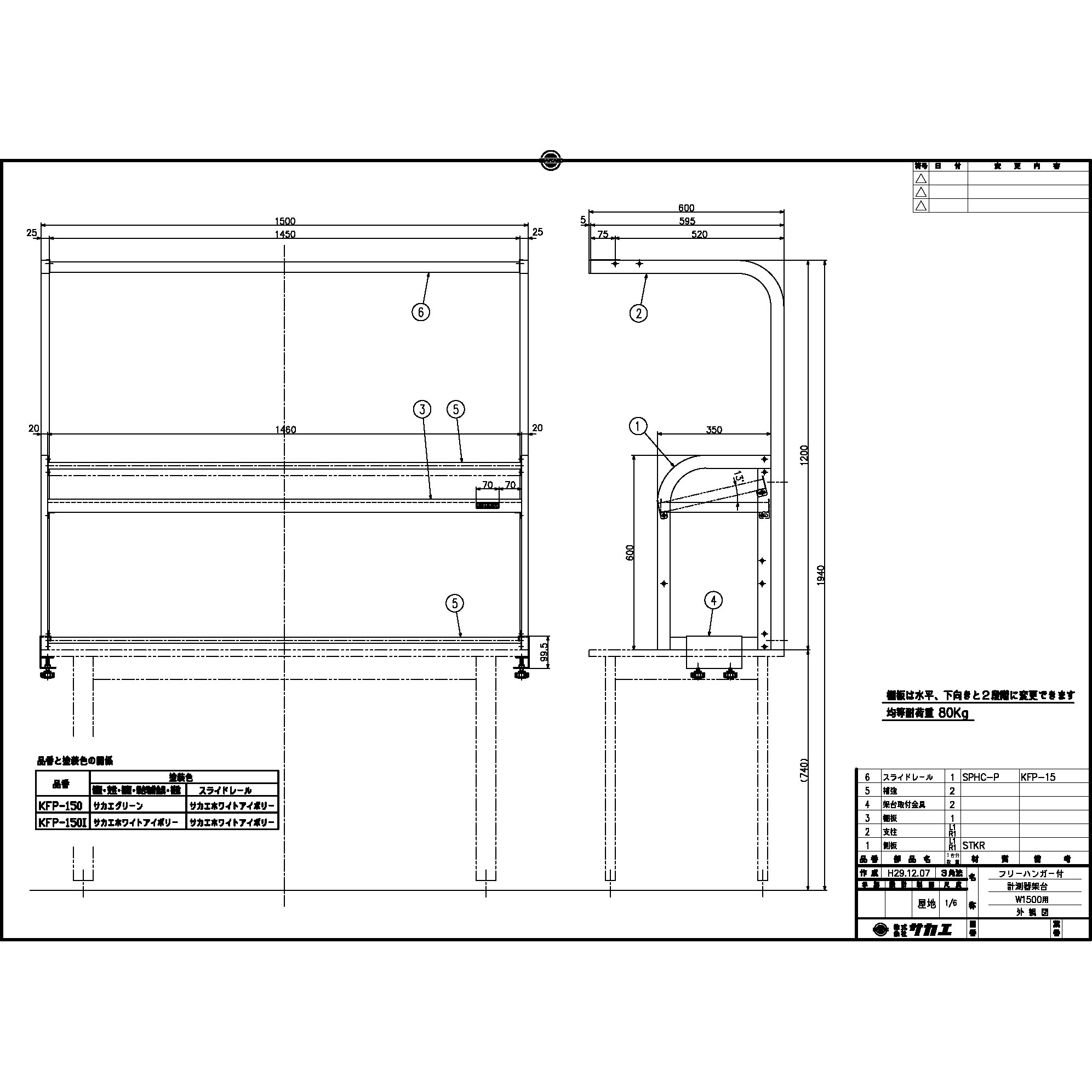 KFP-150 計測器架台 サカエ 間口1500mm奥行600mm高さ1200mm - 【通販