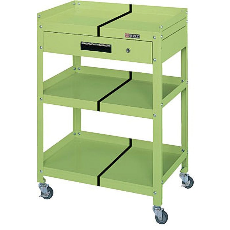 SPY-20C スペシャルワゴン(SPYタイプ/エラストマー車/棚板前開放/引出付) サカエ 均等荷重100kg 高さ880mm間口600mm奥行400mm