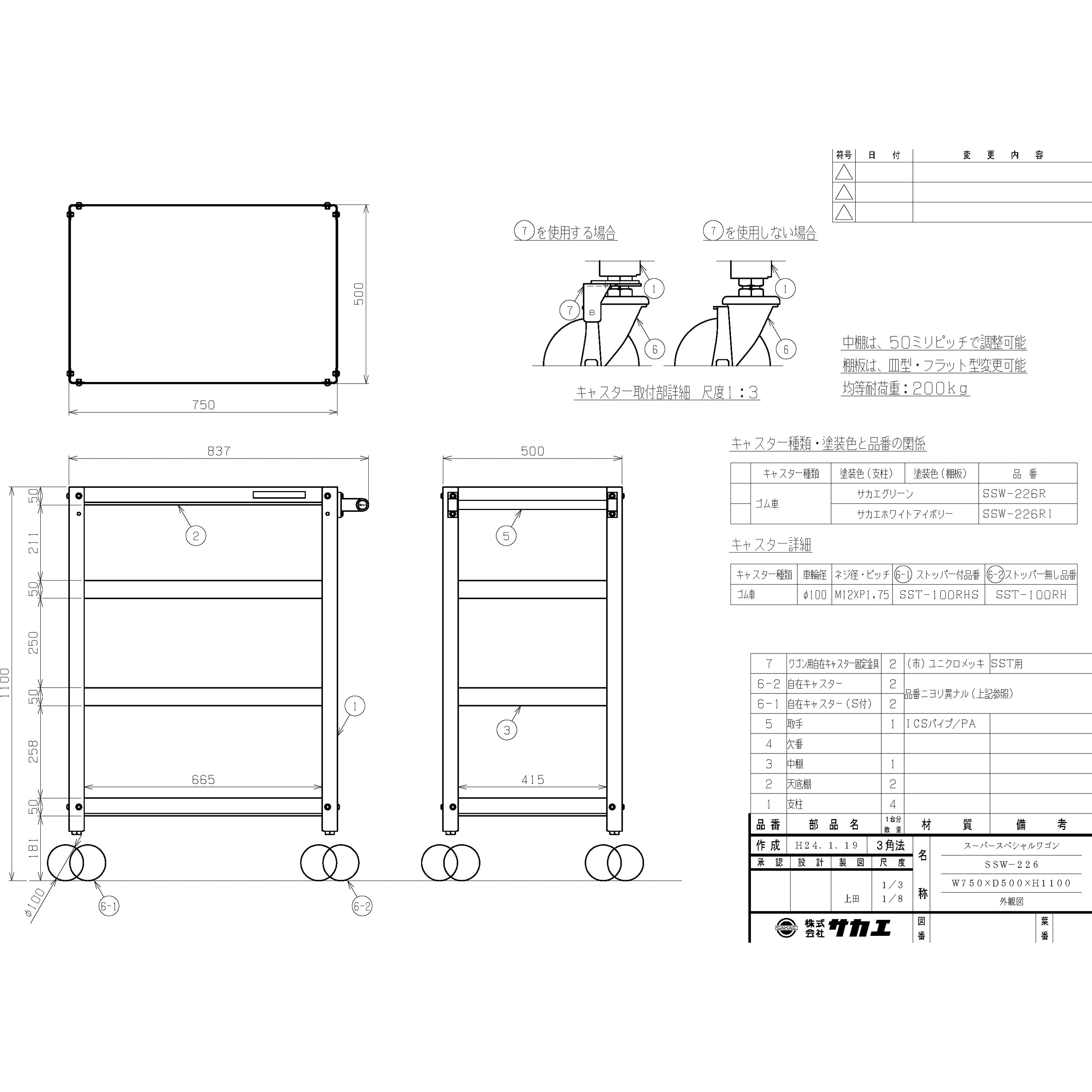 スーパースペシャルワゴン(SSWタイプ/ゴム車) グリーン 均等荷重200kg