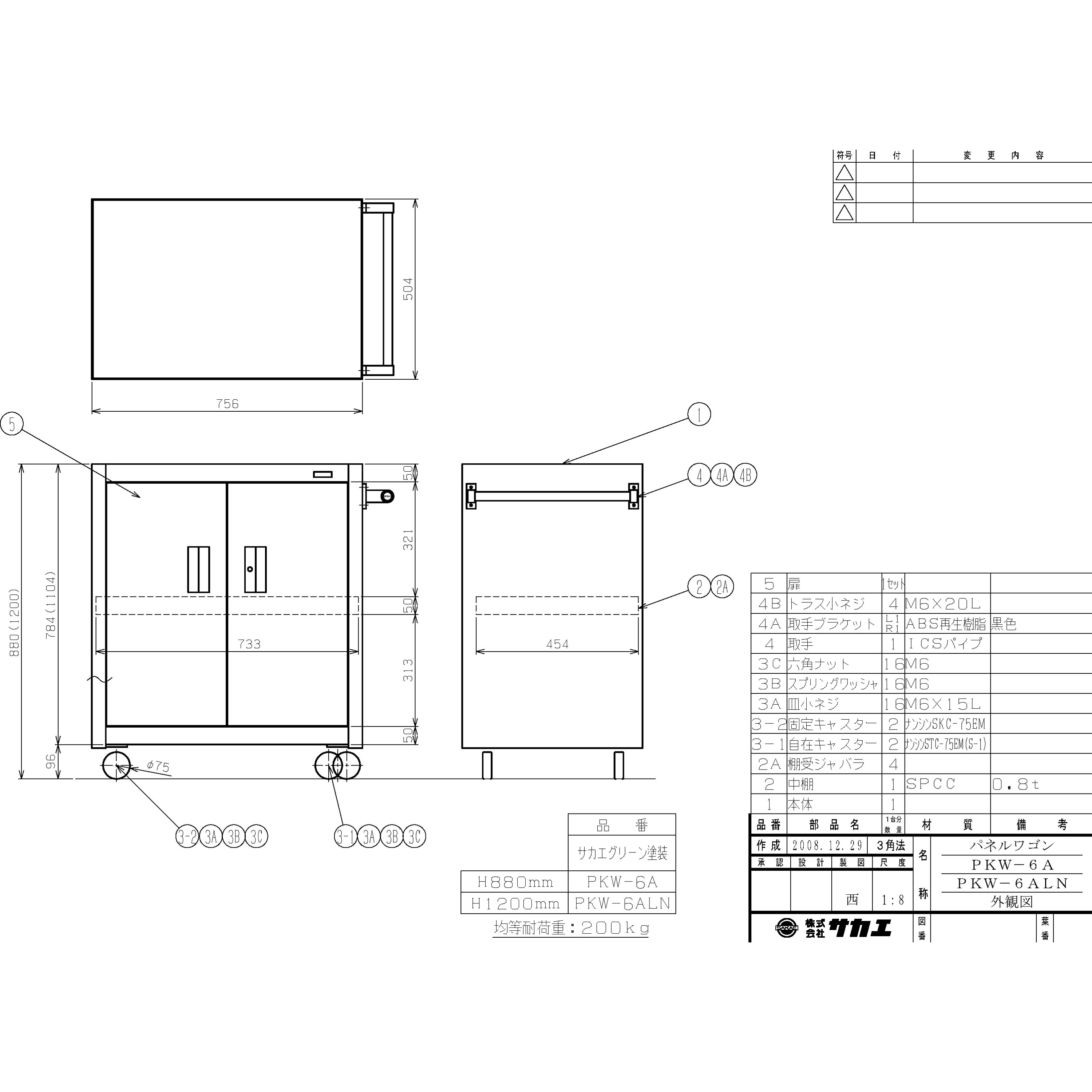 PKW-6A パネルワゴン(PKWタイプ/W755×D505mm) サカエ 均等荷重200kg