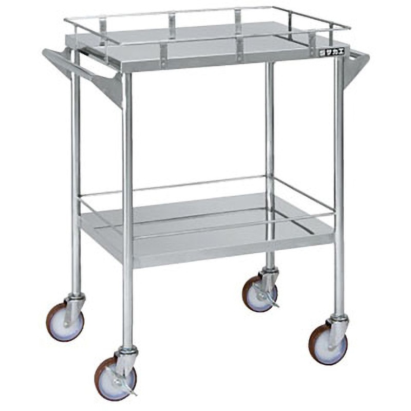 CSF-D4SU ステンレスCSワゴン(SUS304/ガード付) サカエ 2段 ナイロンウレタン コボレ止め両側取手付き 間口600mm奥行450mm全高865mm  CSF-D4SU