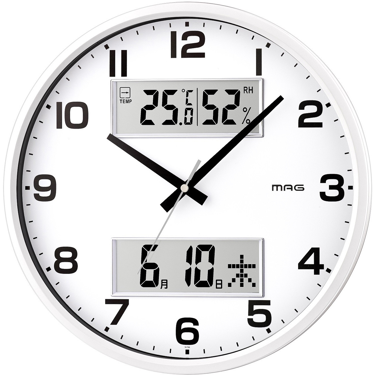 W-766 WH-Z デジアナ掛時計ダブルポスト MAG(ノア精密) ホワイト色