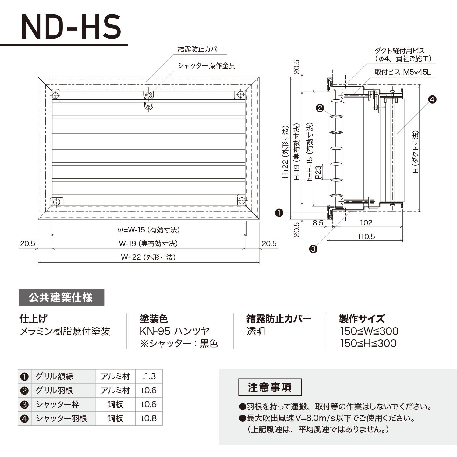 ND-HS 200×200 結露防止型 ユニバーサルグリル ND-HS型 1台 空研工業