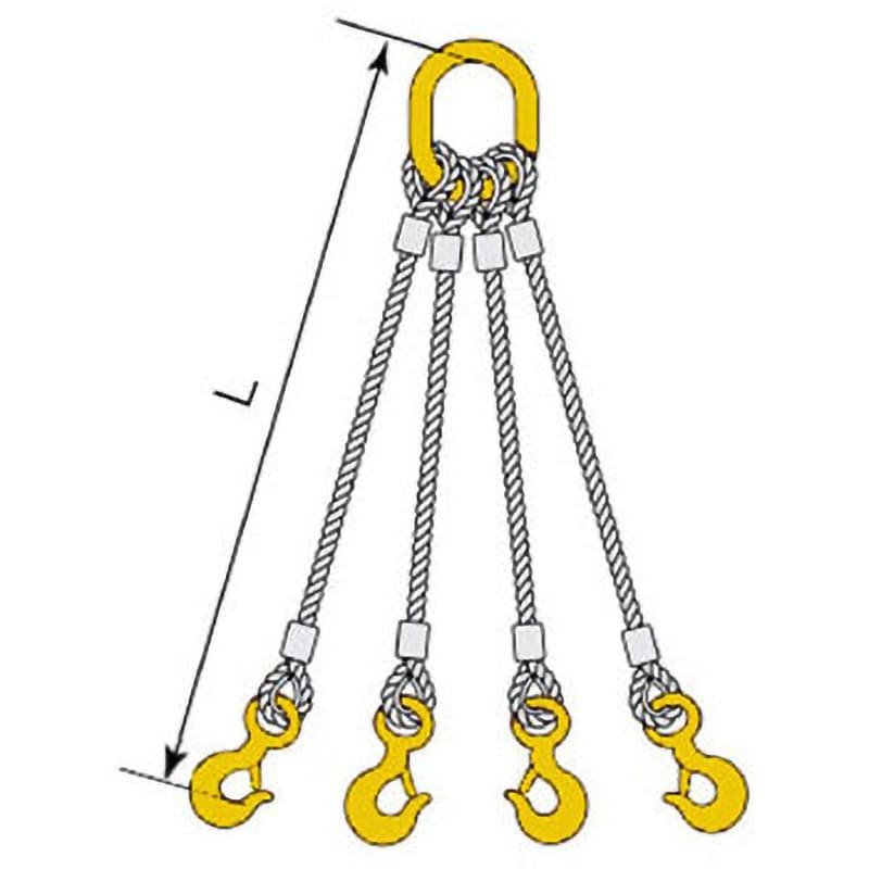 12MM x 4M キトー金物付JIS ロック止ワイヤ 4点吊 HTL スリングフック・大型マスターリンク付 キトー 12mm 6×24 O/O  両コース入タイプ 1組 - 【通販モノタロウ】