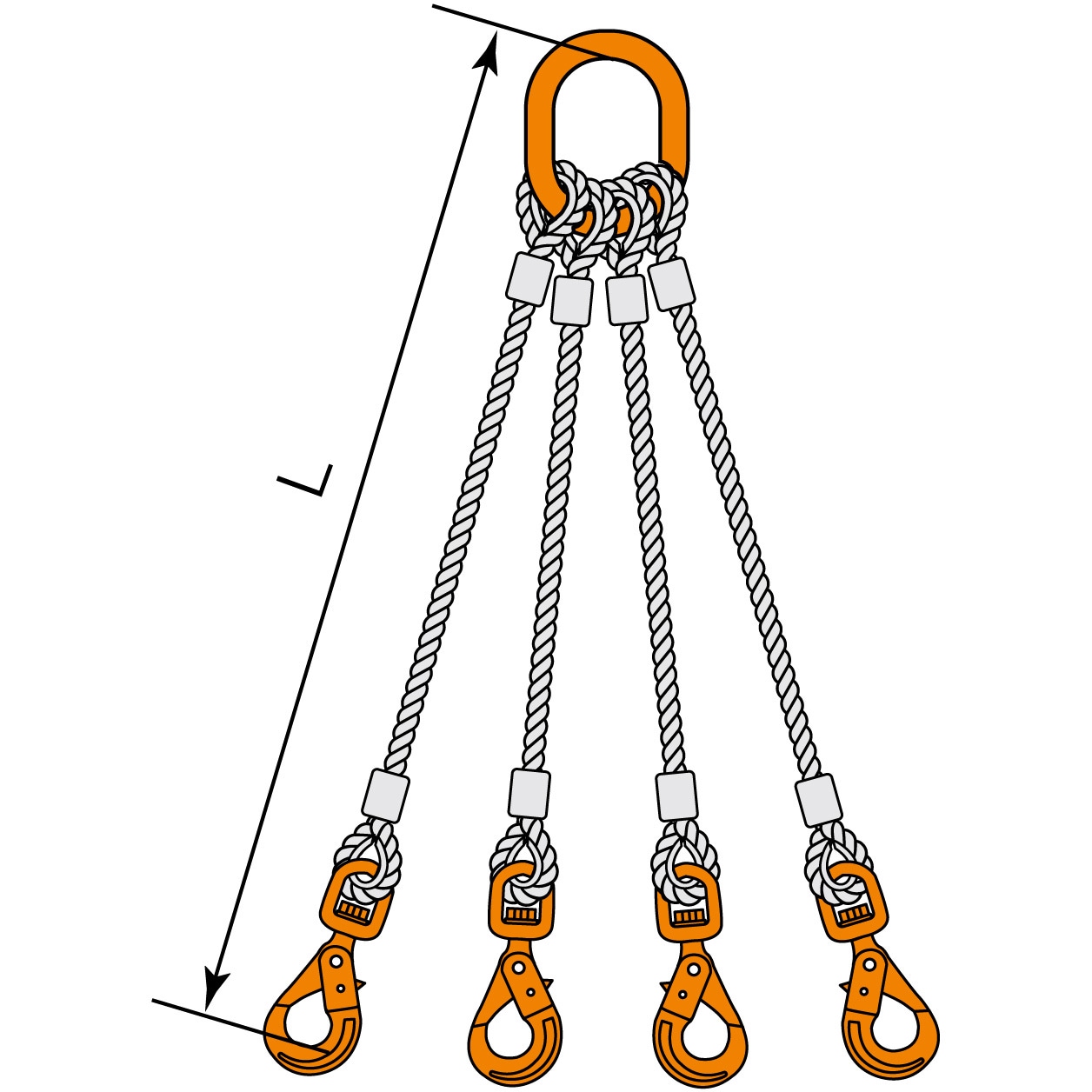 16MM x 2M ペワック金物付JISロック止ワイヤ 4点吊 WLHW スイベル安全フック・大型マスターリンク付 pewag 16mm 6×24 O/O 両コース入タイプ  1組