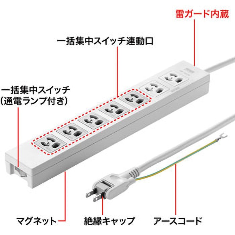 TAP-F37-2KSR 電源タップ サンワサプライ 対応 7口 3P抜け止め