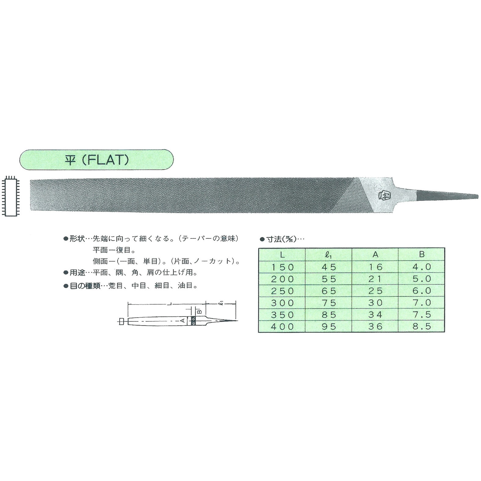 鉄工ヤスリ 200 平 単目 中目