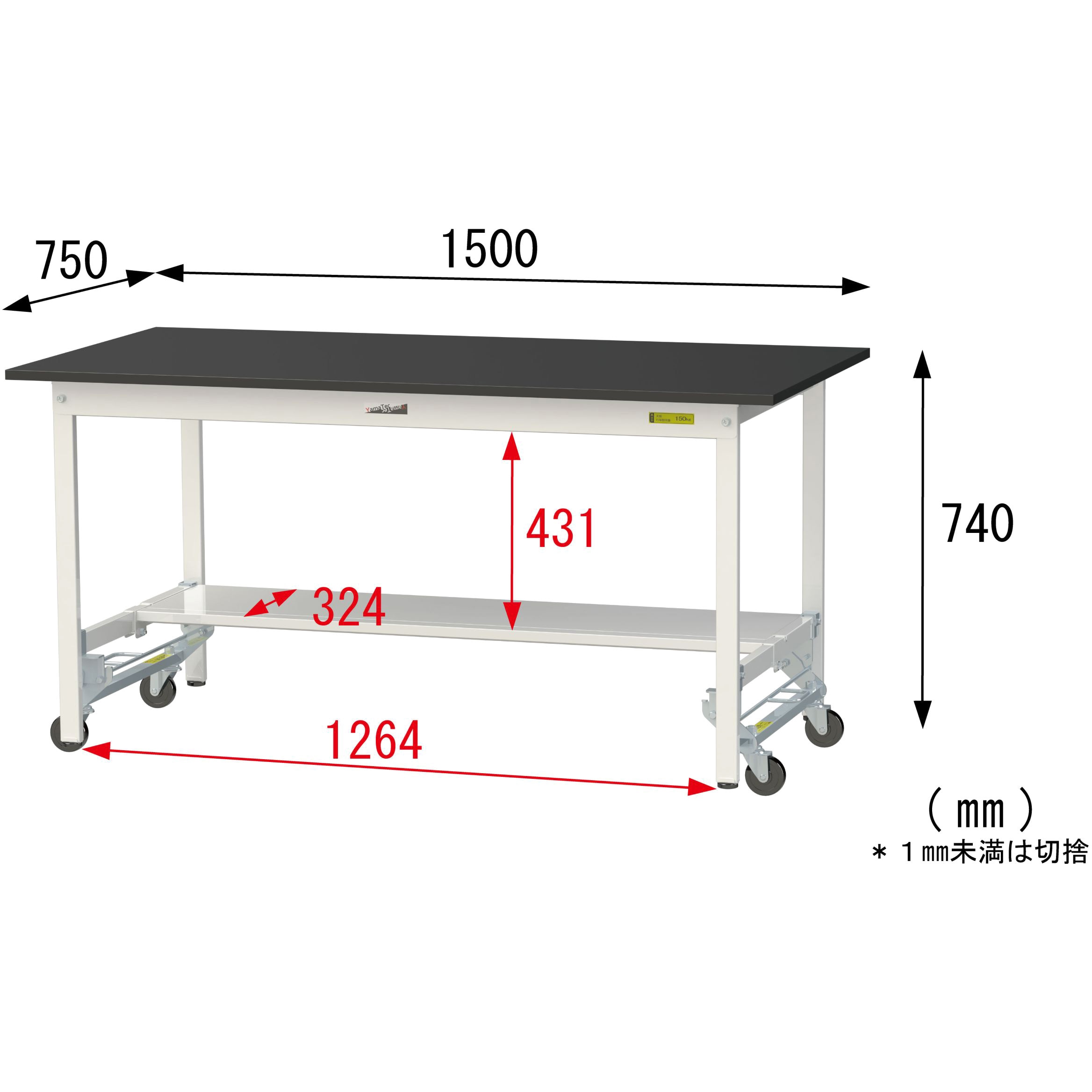 SLKU-1575T-BKW 実験用軽量作業台/ワンタッチキャスター付き_高耐薬品