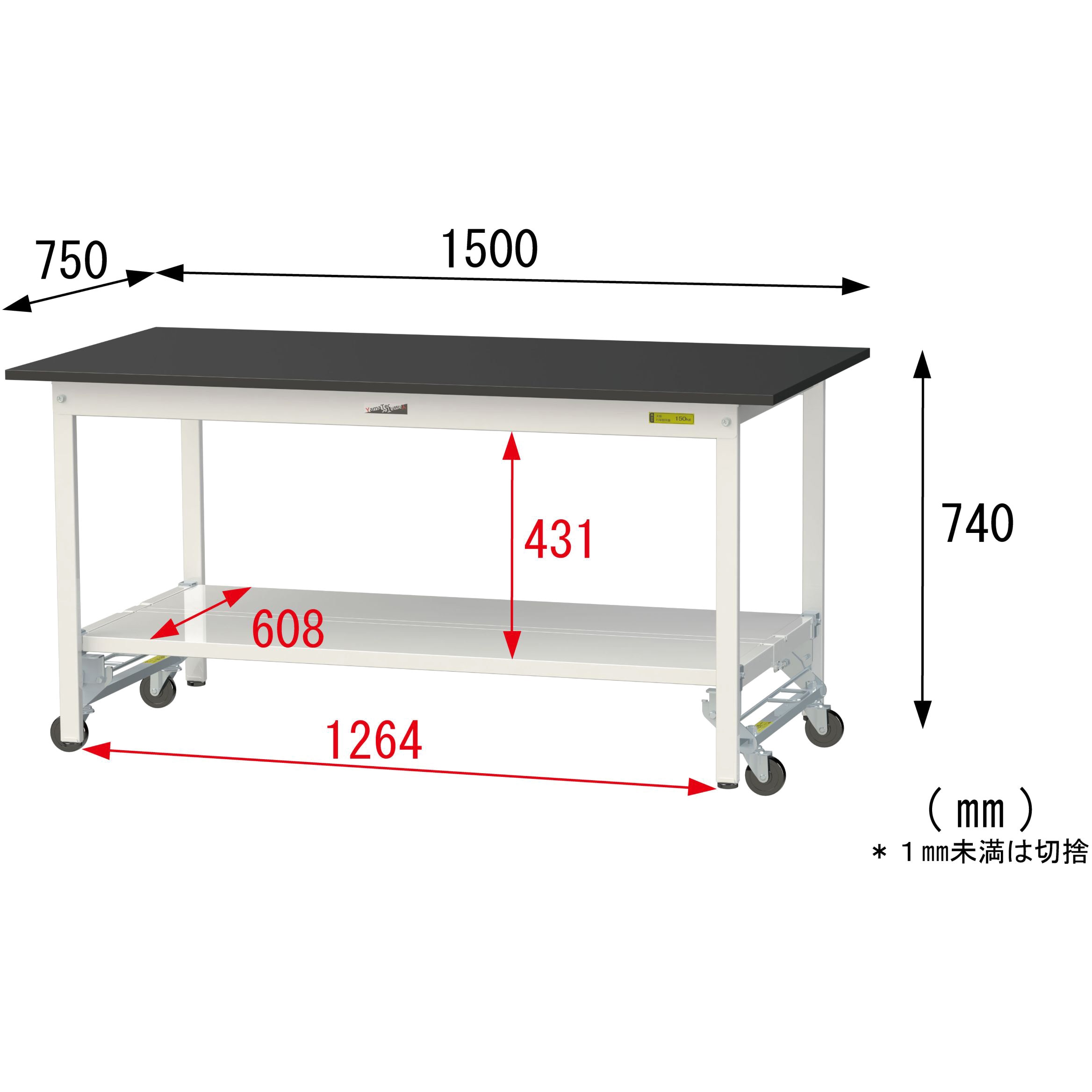 SLKU-1575TT-BKW 実験用軽量作業台/ワンタッチキャスター付き_高耐薬品