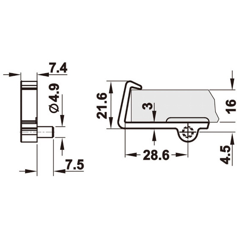 281.50.432 棚ダボ ガラス棚用 差し込み 下穴Φ5mm 用 スチールピン付 ハーフェレ 左用仕様  1セット(750個)