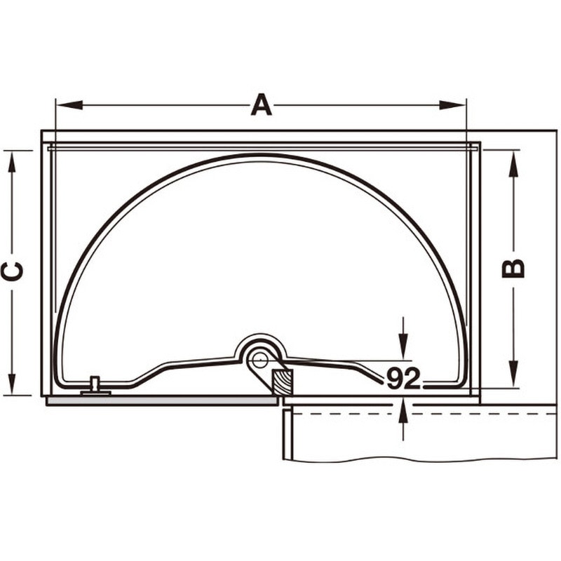 542.30.221 1/2回転コーナー金具 回転トレー付 1セット ハーフェレ