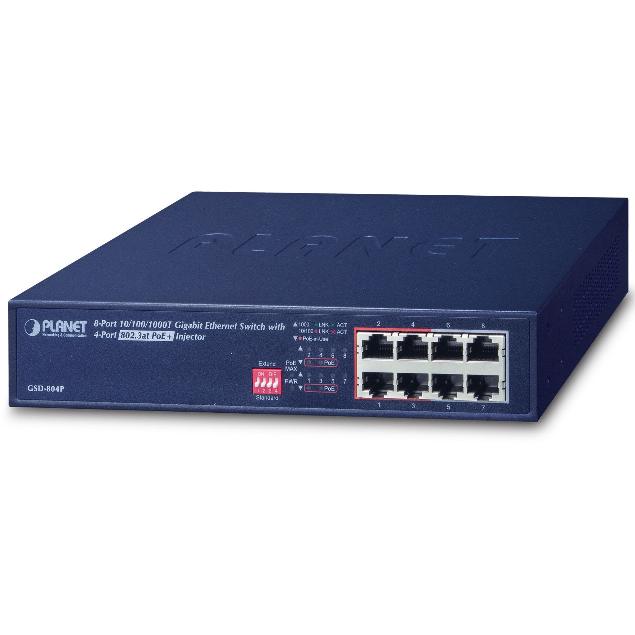 GSD-804P PoEスイッチングハブ ギガビット 電源内蔵 メタル筐体 専用ACコード付 PLANET Technology ハードウェアバージョン3仕様   GSD-804P
