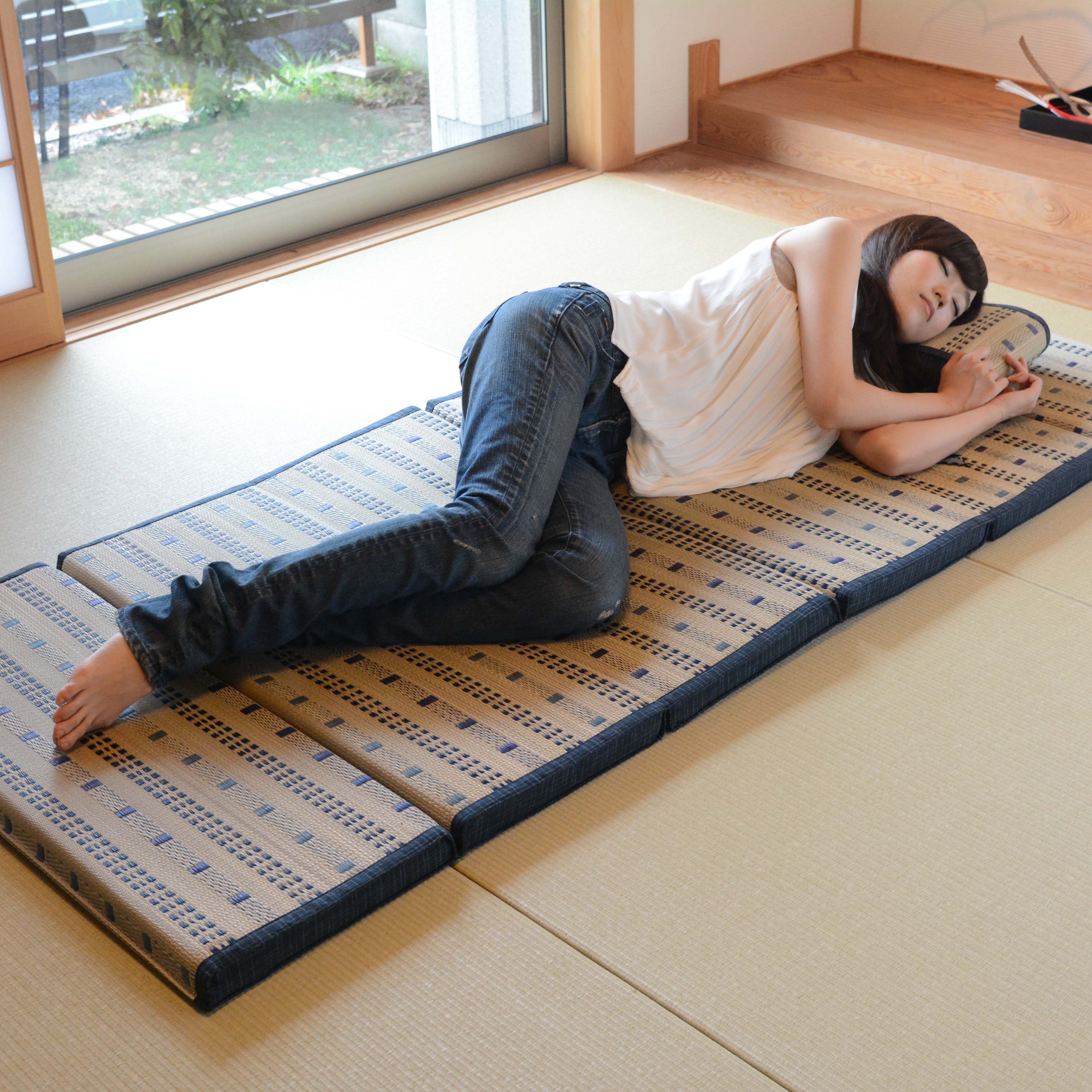 81922818 い草6つ折りマットレス ポルコ 萩原 ブルー色 寸法80×180×4cm