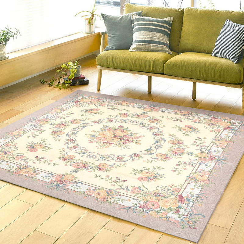 240612864 はっ水ゴブラン織りラグ ブーケ 萩原 ベージュ色 寸法200×250cm