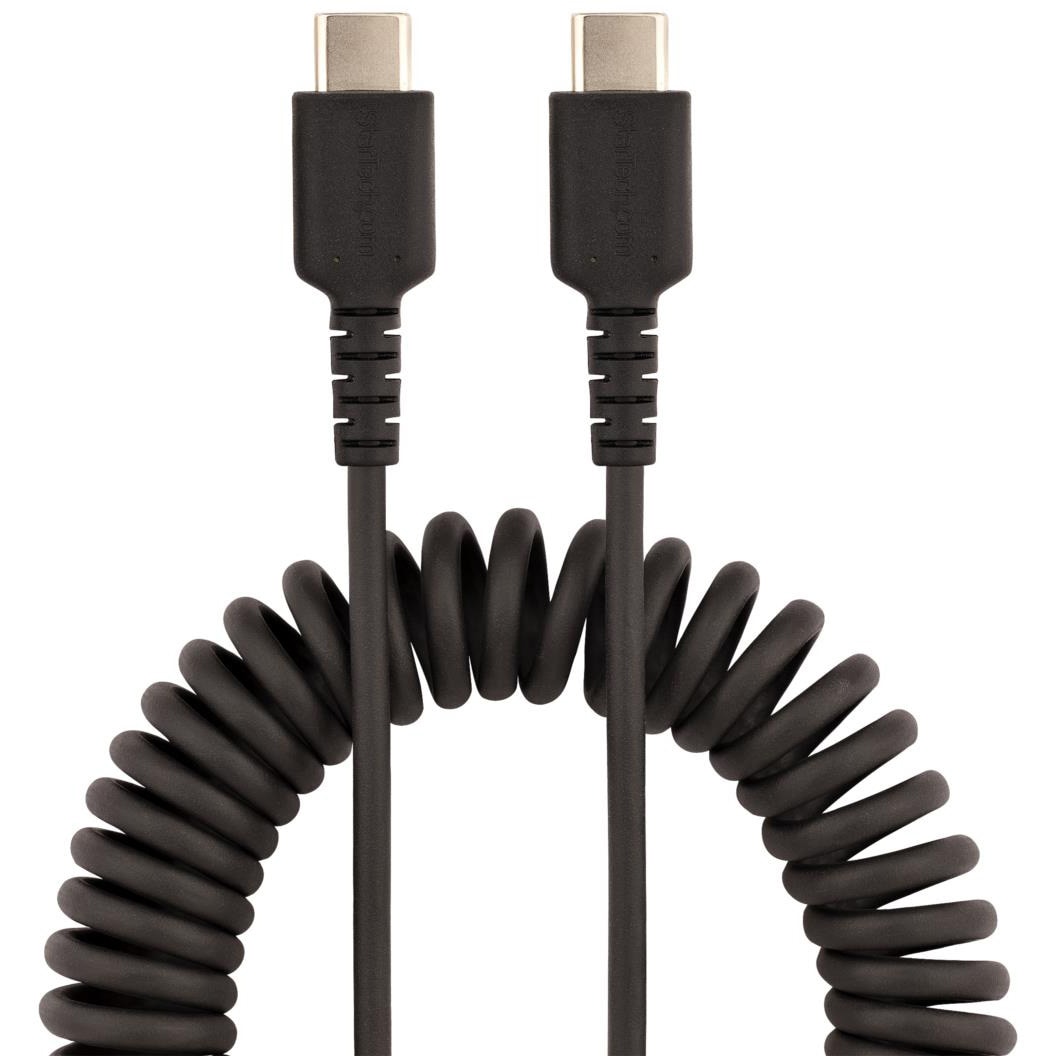 高耐久USB-C ケーブル/コイル(伸縮)型/アラミド繊維補強/オス-オス/USB