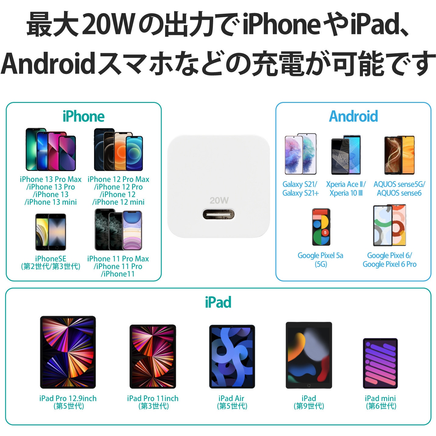 EC-AC11WH スマホ充電器 AC充電器 タイプC×1ポート PD 20W 小型 軽量