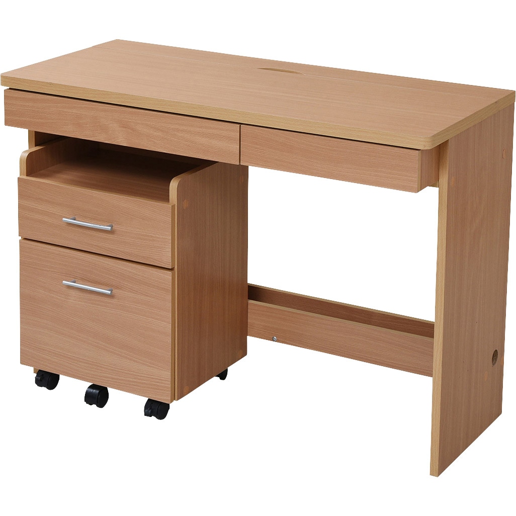 SGT-0125 シンプルデスク 2点セット キャスター付ワゴン すっきり配線収納 Friel ナチュラル色 高さ72.5cm幅100cm奥行き44.5cm  SGT-0125