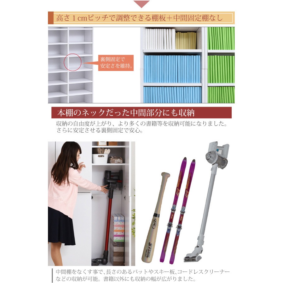 FRM-0107DOORSET 棚が全段動く 扉付き本棚 上置きセット ワイド