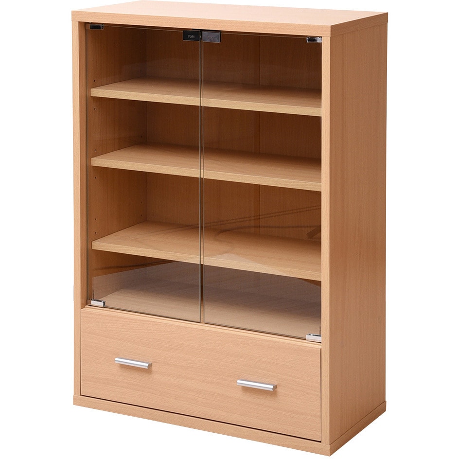 キャビネット　本棚　食器棚　4段引き出し　収納棚 ガラスキャビネット 引き出し付き 収納ラック4段 6BOXシリーズ