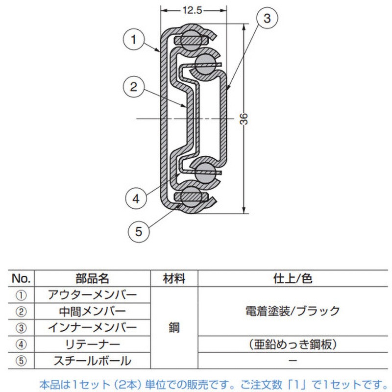 3670-350BL スライドレール 3670 セルフ&ソフトクロージング機構