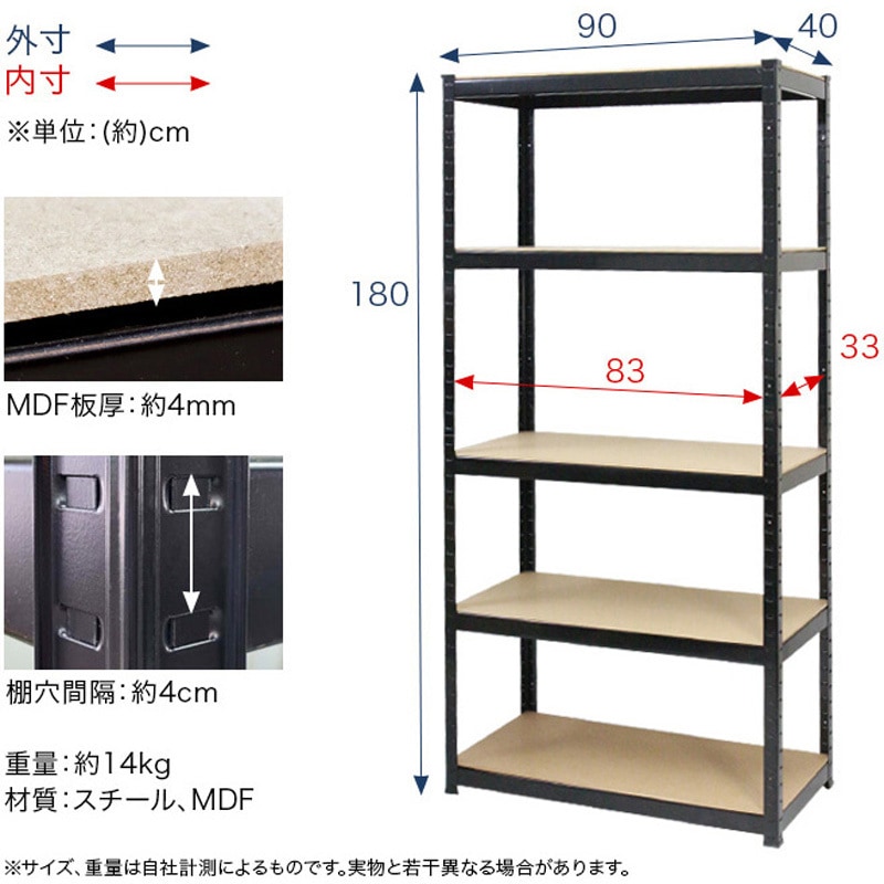 KTC018-BK スチールラック 5段ラック 耐荷重100kg(1段) 1個 SIS 【通販