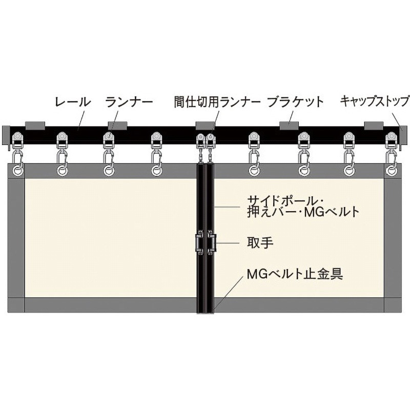 90NW30BLN D40間仕切ポール【押えバータイプ】両開セット【ブラック】 岡田装飾金物 長さ3000mm  90NW30BLN