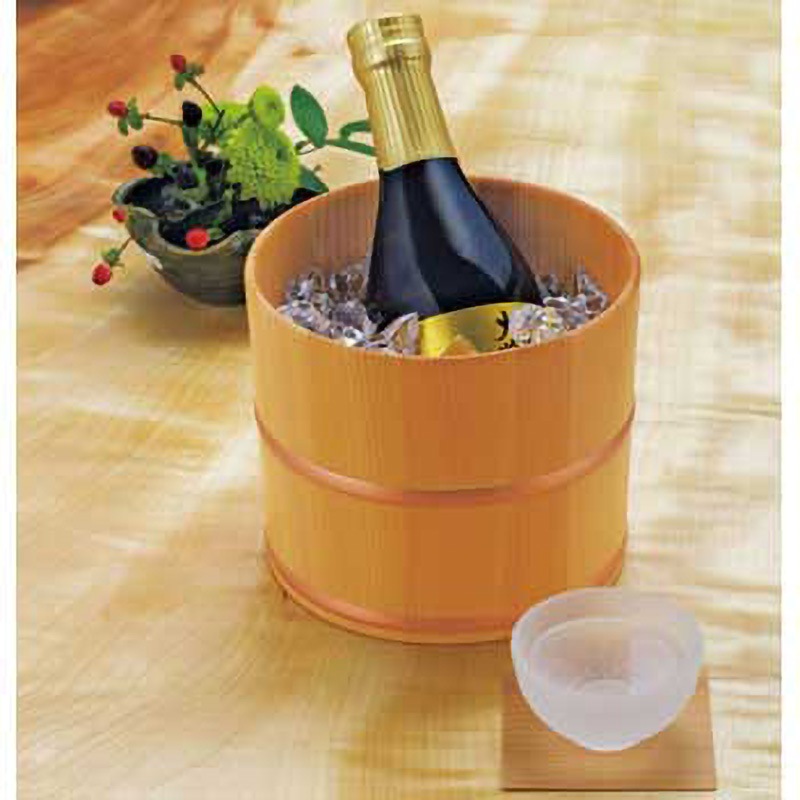12325 椹・薄口桶型冷酒クーラー(溝切加工付) 用美(ヤマコー) 日本酒・焼酎用品