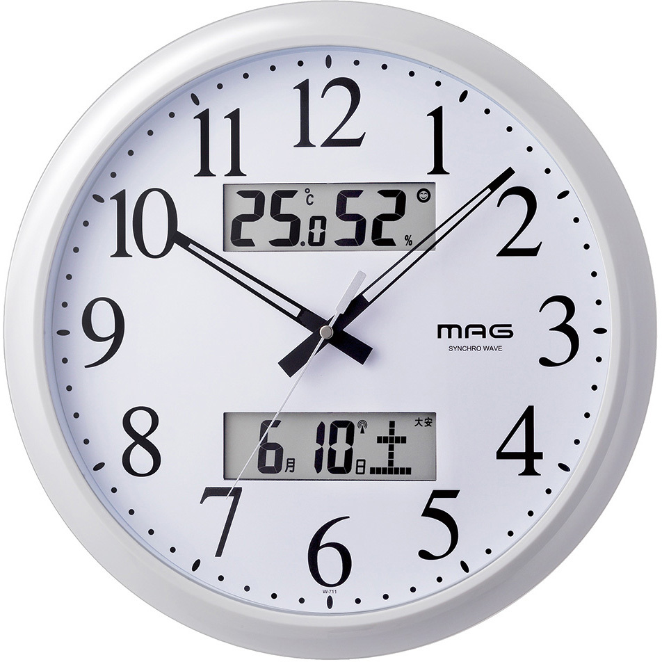 W-711 WH 壁掛け 電波時計 ダブルリンク MAG(ノア精密) 色WH アナログ