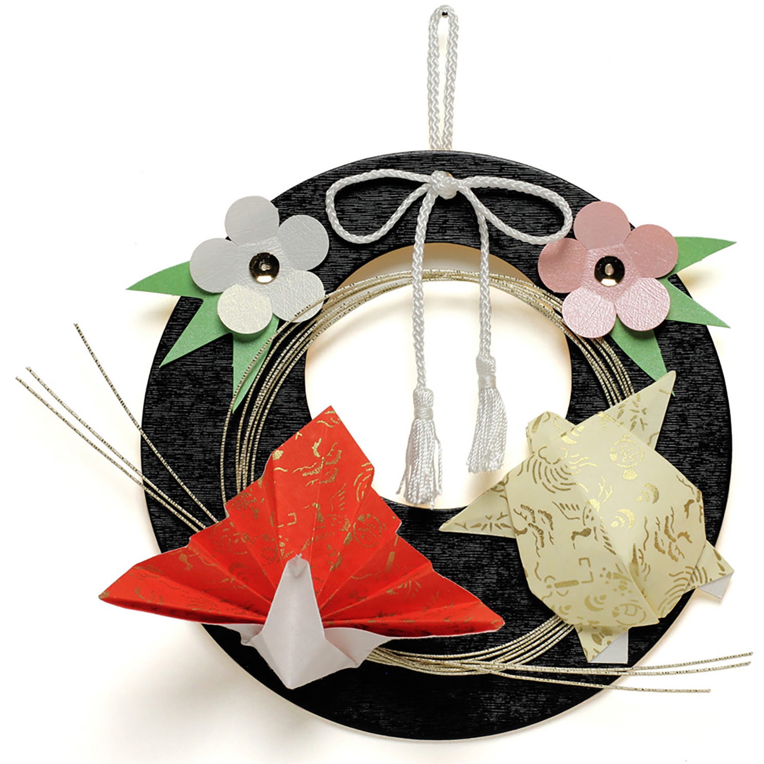 手作りリース 32-9135 リース飾り 手作キット 祝鶴と寿亀 ササガワ 縦160mm横160mm 1