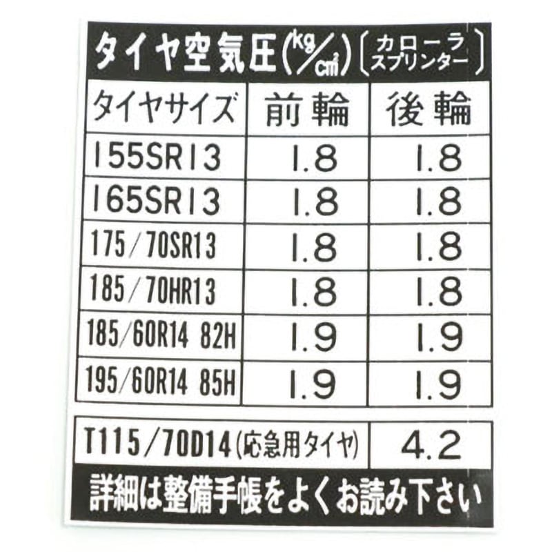 42661-12551 (42661)タイヤプレッシャコーション プレート 1個 トヨタ 【通販モノタロウ】