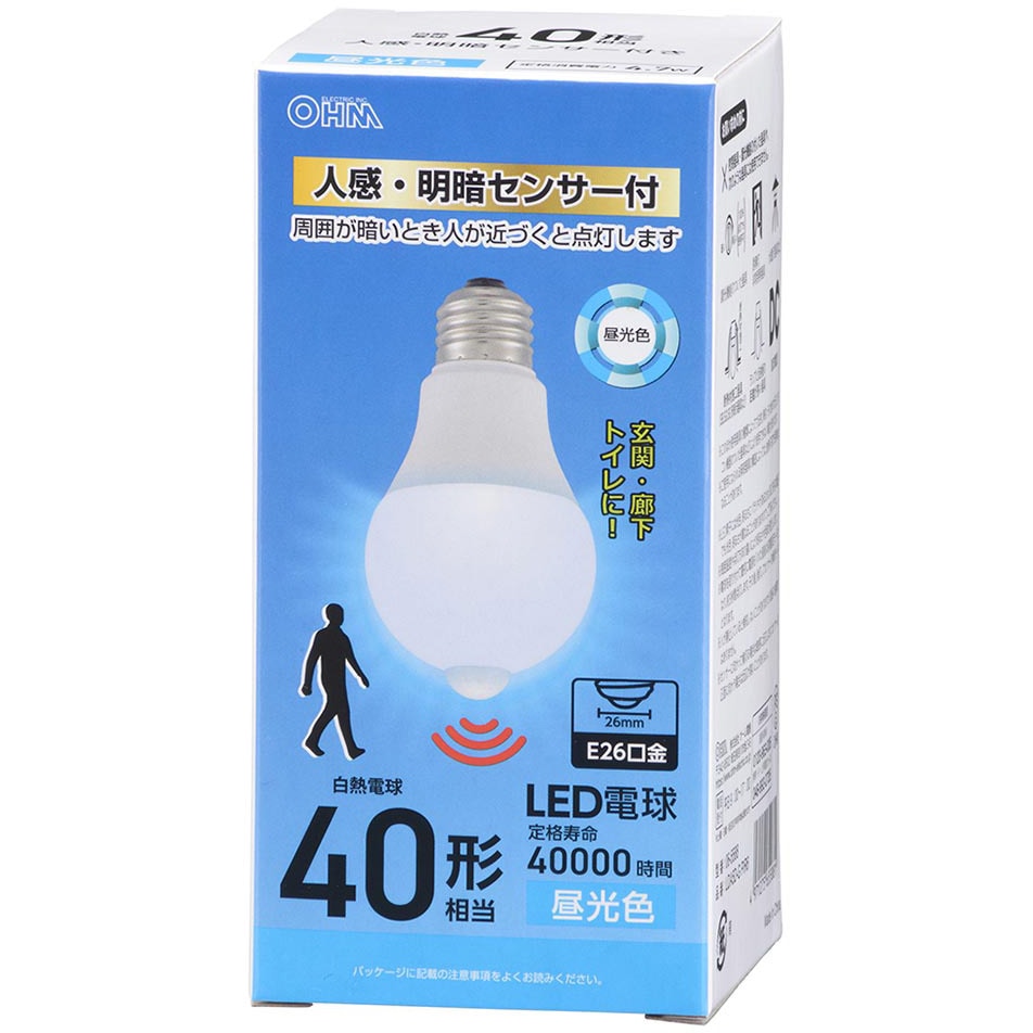 LDA5D-G PIR6 LED電球 E26 40形相当 人感・明暗センサー付き オーム