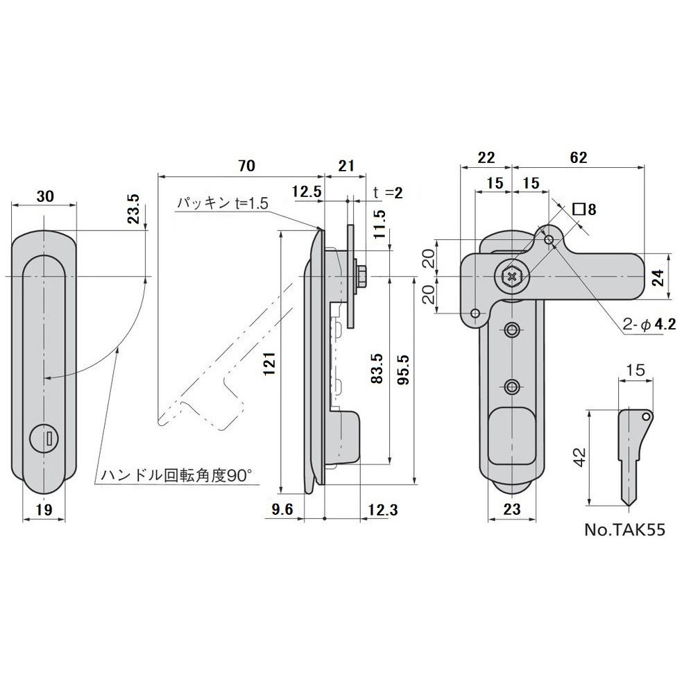 A-1464-2-1(TAK55) ステンレス 薄型平面スイングハンドル TAKIGEN