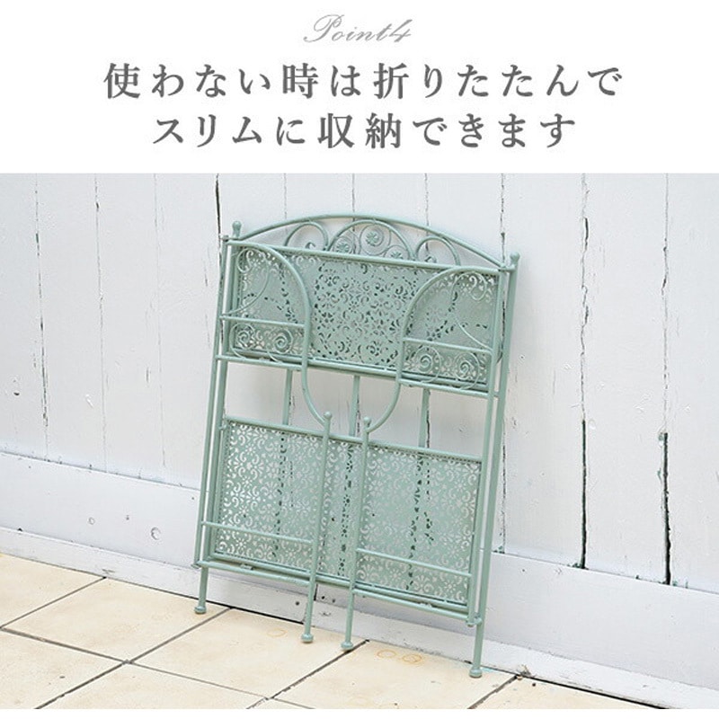 ツンデレ 希少美品　アンティークPT 吉川 葡萄園 カービング２段ラック棚 PAAS-2(WH) アンティーク調 ガーデンラック 折りたたみ式 1台 YAMAZEN